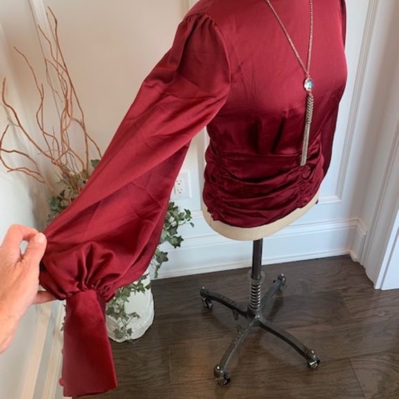 Satin Blouse w/Ruched Neckline & Waistline - Picture 2 of 11